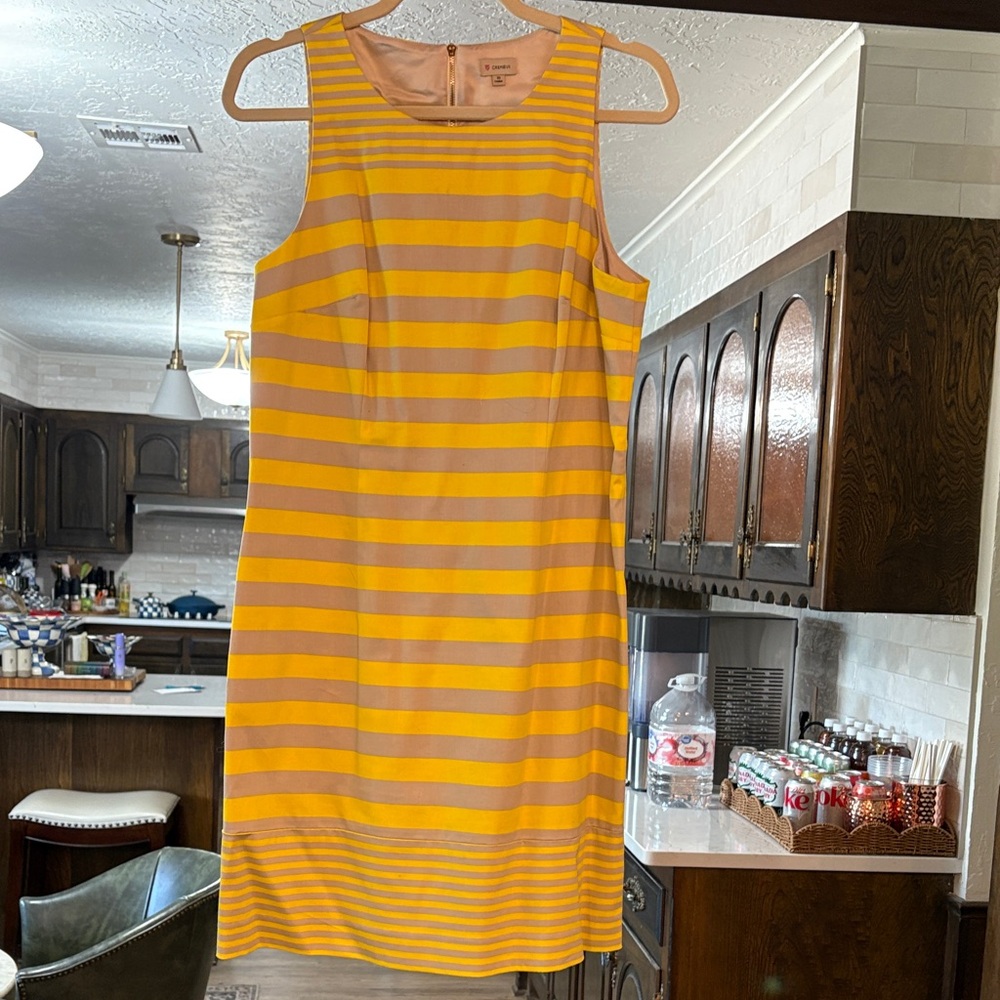 Striped Yellow and Tan Sleeveless Dress